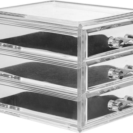 Organisateur bijoux/maquillage 3 tiroirs 15,5 x 10,5 cm en plastique - Boîte à bijoux - Boîte à maquillage - Organiseurs