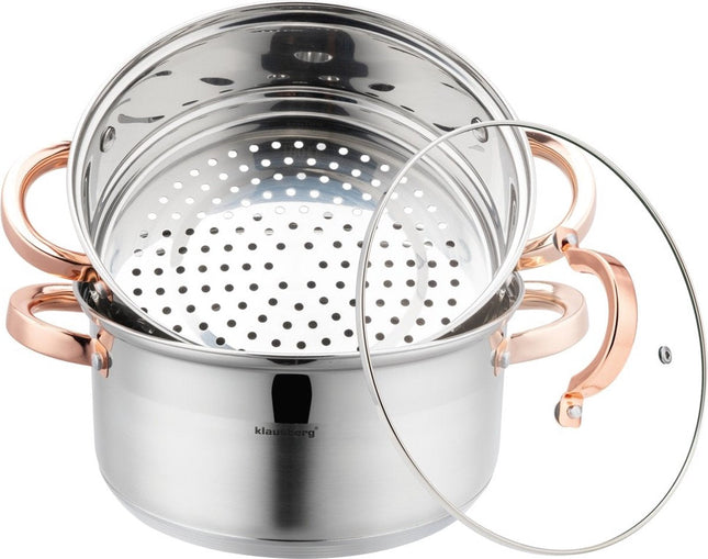 Klausberg 7731 - cuiseur vapeur - 3 pièces - 22 cm - acier inoxydable - toutes sources de chaleur