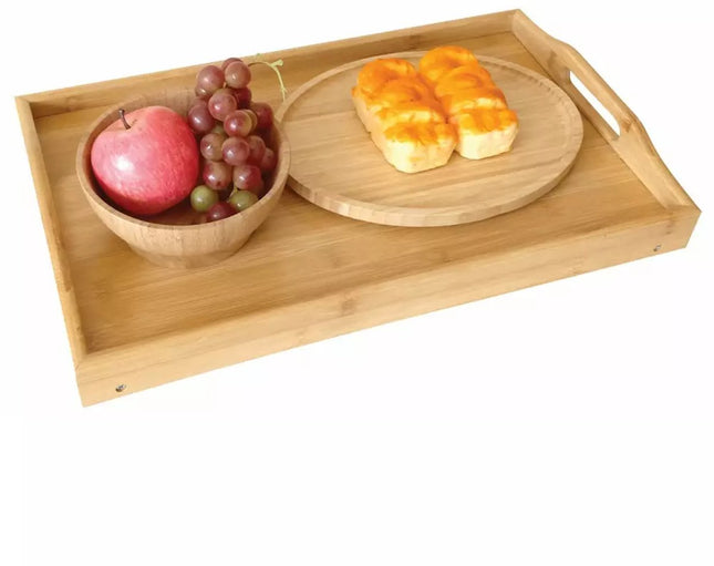Kinghoff KH1502 Table de petit-déjeuner en bambou - Plateau pliant - 50x30x7 cm - Multifonctionnel (Petit-déjeuner, Dîner, Table pour ordinateur portable)