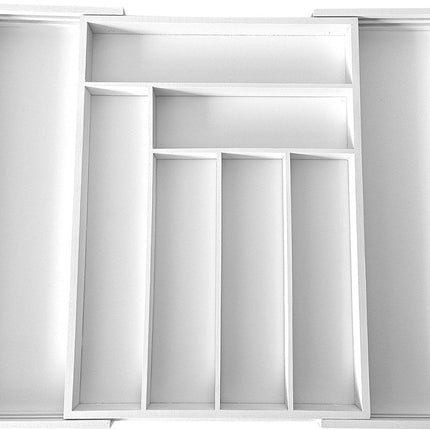 Kinghoff KH1748 Organisateur de tiroir en bambou – Extensible (31,5-52 cm), 8 compartiments, Blanc - Organisateur de tiroir à couverts - Organisateur de couverts