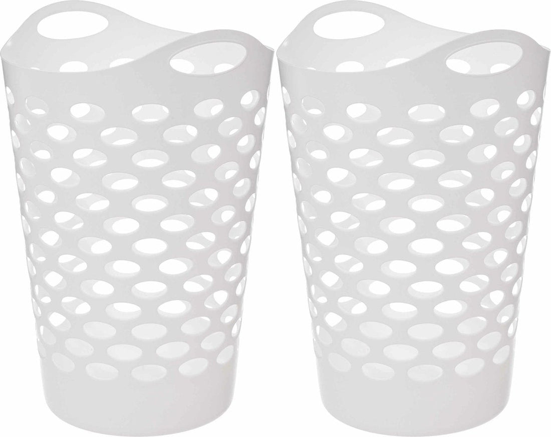 5Five Flexibele wasmand/opbergmand - 2x - rond - wit - 75 liter - D41 x H66 cm