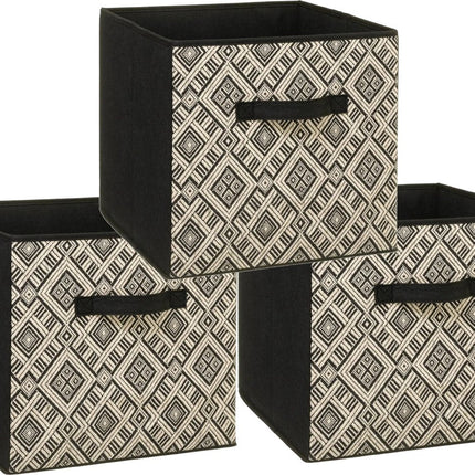 Lot de 3 paniers de rangement/paniers de placard 29 litres noir/crème polyester 31 x 31 x 31 cm - Boîtes de rangement - Paniers pour étagères