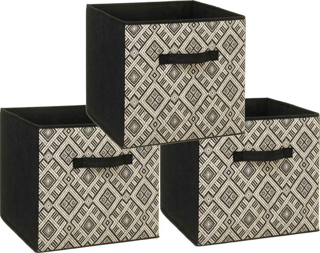 Set of 3 storage baskets / cabinet baskets 29 liters black / cream polyester 31 x 31 x 31 cm - Storage boxes - Cube storage baskets