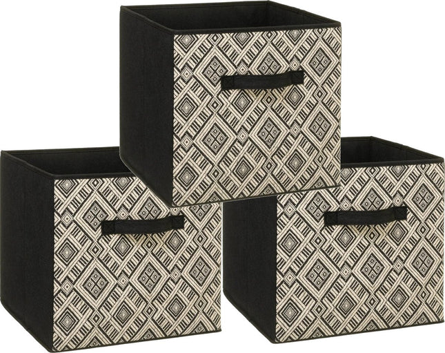 Lot de 3 paniers de rangement/paniers de placard 29 litres noir/crème polyester 31 x 31 x 31 cm - Boîtes de rangement - Paniers pour étagères