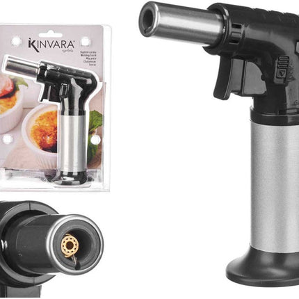 Kinvara Grand Chalumeau de Cuisine - Noir/Argent - 15cm - Chalumeau Crème Brûlée XL