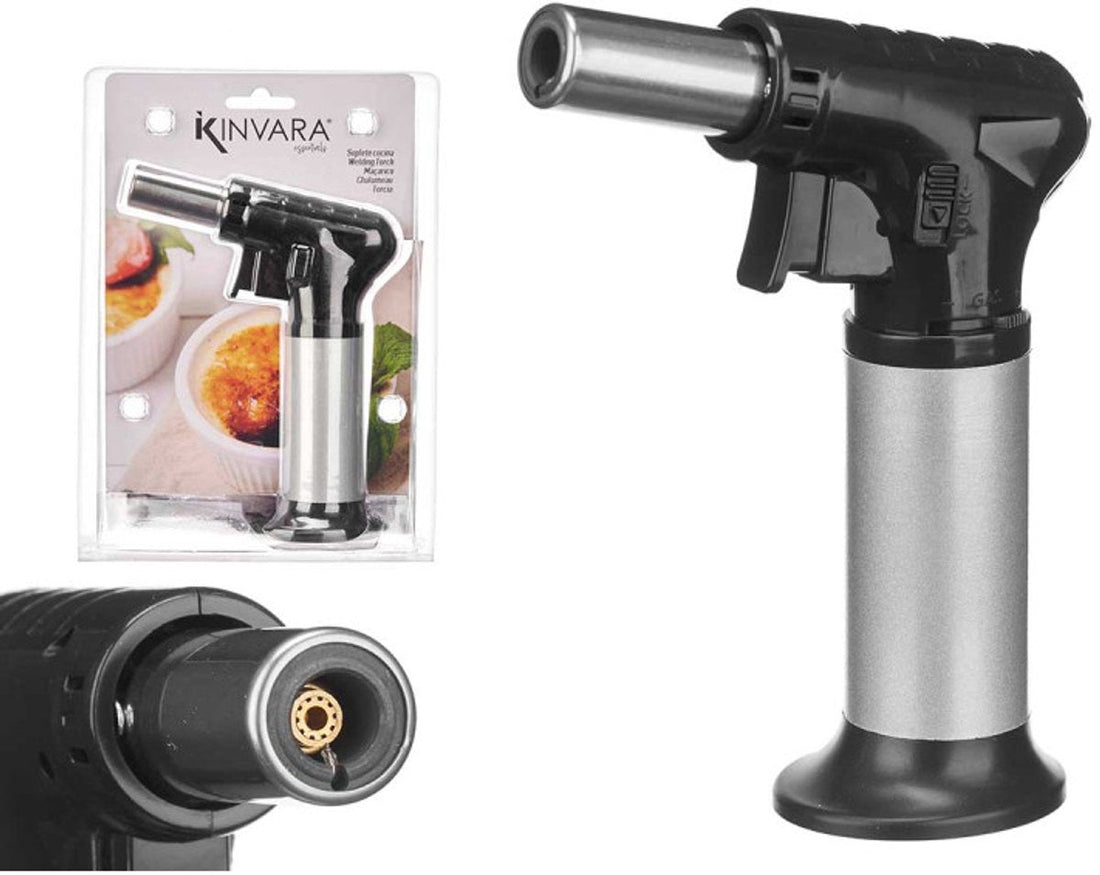 Kinvara Large Kitchen Torch - Black/Silver - 15cm - Crème Brûlée Torch XL