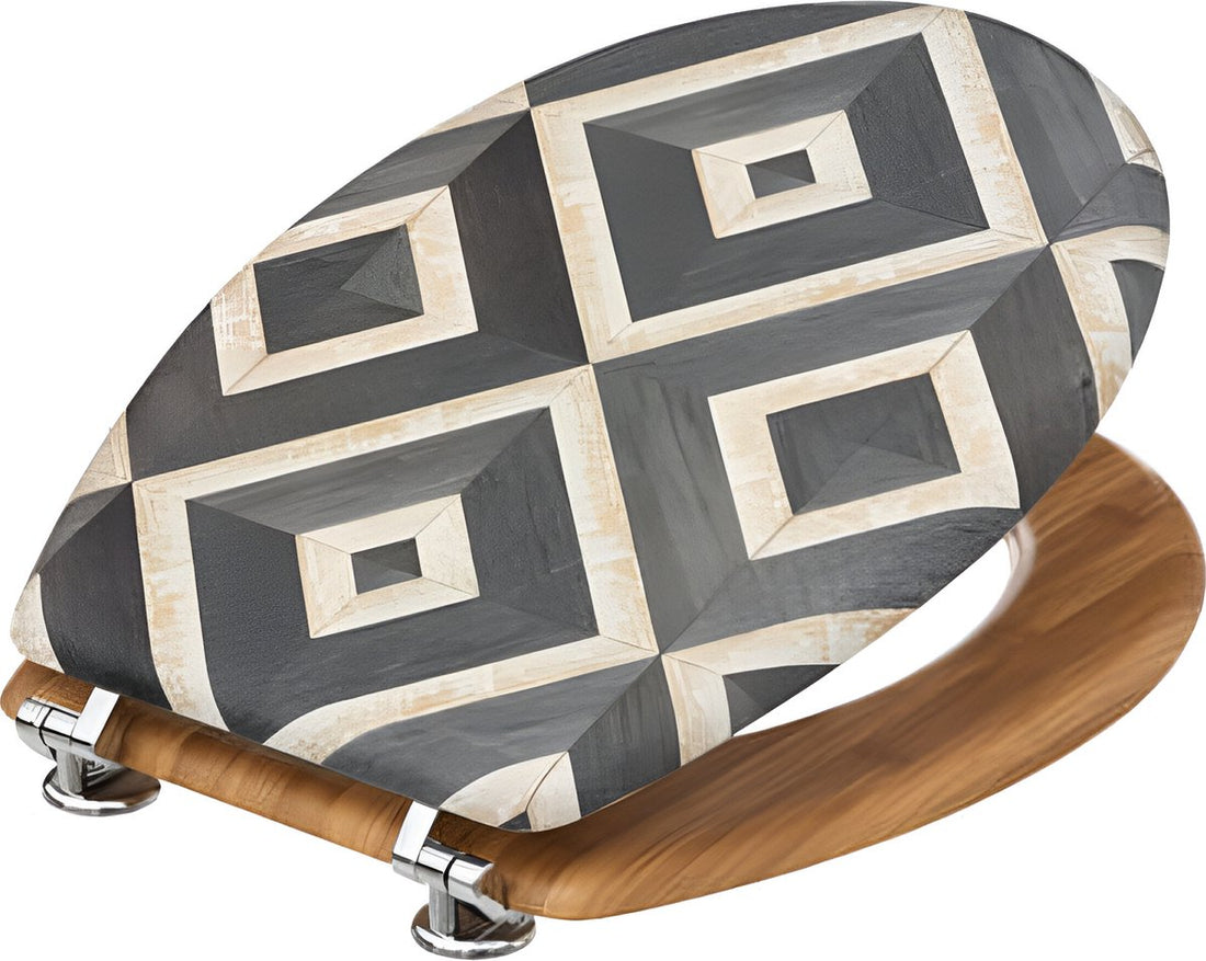 5five Toilet seat, canvas flap - checkered tile pattern - black & off-white