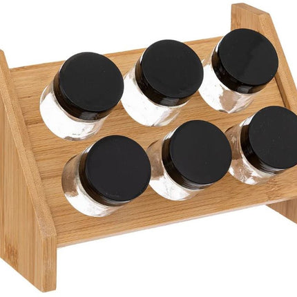 Étagère à épices avec 6 pots à épices 21,5 cm en bambou - Pots à épices de cuisine - Rangement des épices