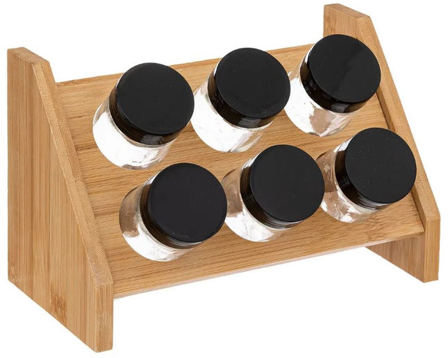 Étagère à épices avec 6 pots à épices 21,5 cm en bambou - Pots à épices de cuisine - Rangement des épices