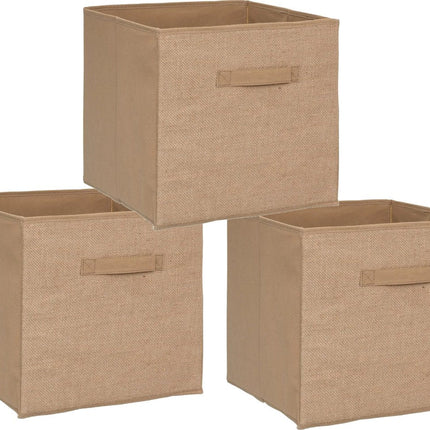 5Five Panier de rangement/panier de placard - Lot de 3 - 29 litres - Jute marron/naturel - 31 x 31 x 31 cm - Boîtes de rangement - Paniers pour étagères