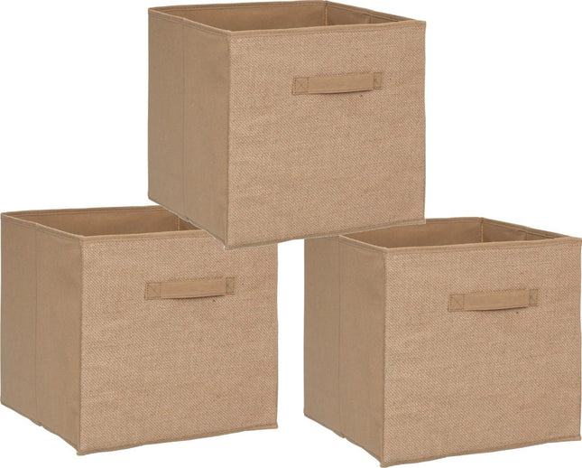 5Five Panier de rangement/panier de placard - Lot de 3 - 29 litres - Jute marron/naturel - 31 x 31 x 31 cm - Boîtes de rangement - Paniers pour étagères
