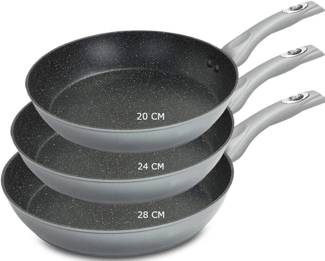 Royalty Line® FM3 Induction Pan Set - 3-Piece Frying Pan Set Ø 20/24/28 cm - Frying Pan for All Heat Sources - Non-Stick Pans - Silver