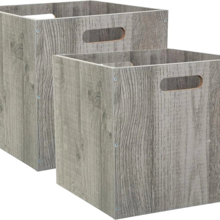 5Five Panier de rangement/panier de placard - Lot de 2 - Gris lavé - 31 x 31 x 31 cm - 29 litres - Paniers pour étagères - Bois - Pliable - Caisses