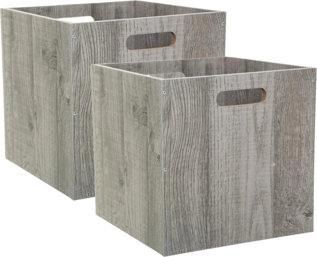 5Five Panier de rangement/panier de placard - Lot de 2 - Gris lavé - 31 x 31 x 31 cm - 29 litres - Paniers pour étagères - Bois - Pliable - Caisses