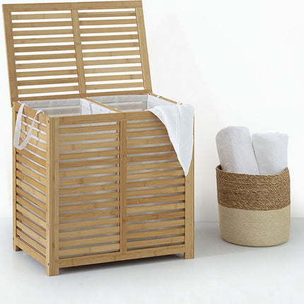5Five Sicela Double Panier à Linge 100L - Bambou - 58 x 40 x 60 CM