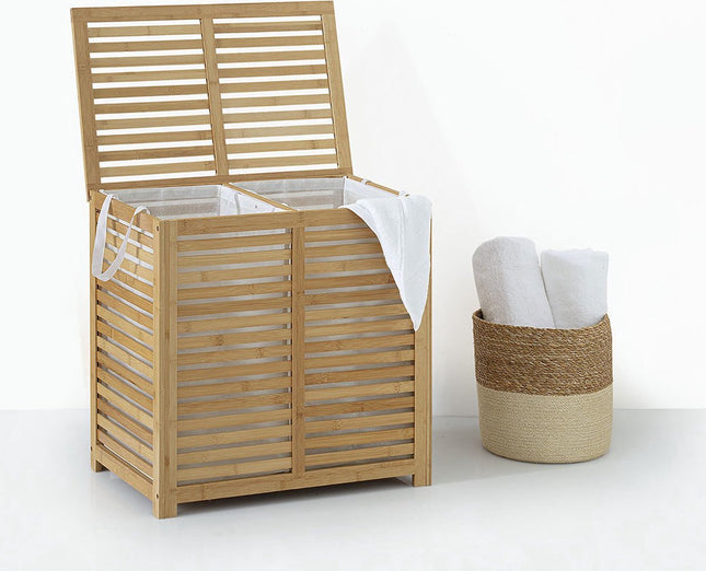5Five Sicela Double Panier à Linge 100L - Bambou - 58 x 40 x 60 CM