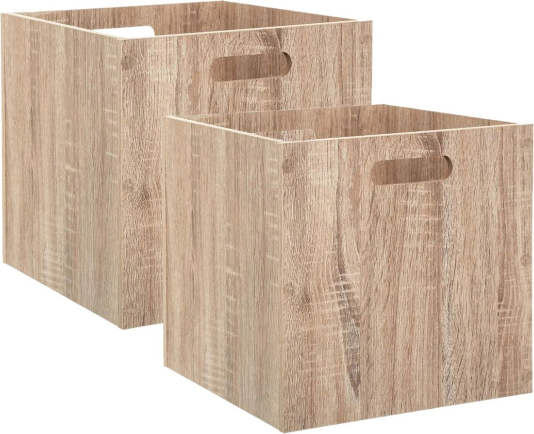 Set of 2x storage baskets/cup board baskets 29 liters brown/natural wood 31 x 31 x 31 cm - Storage boxes - Cube storage baskets