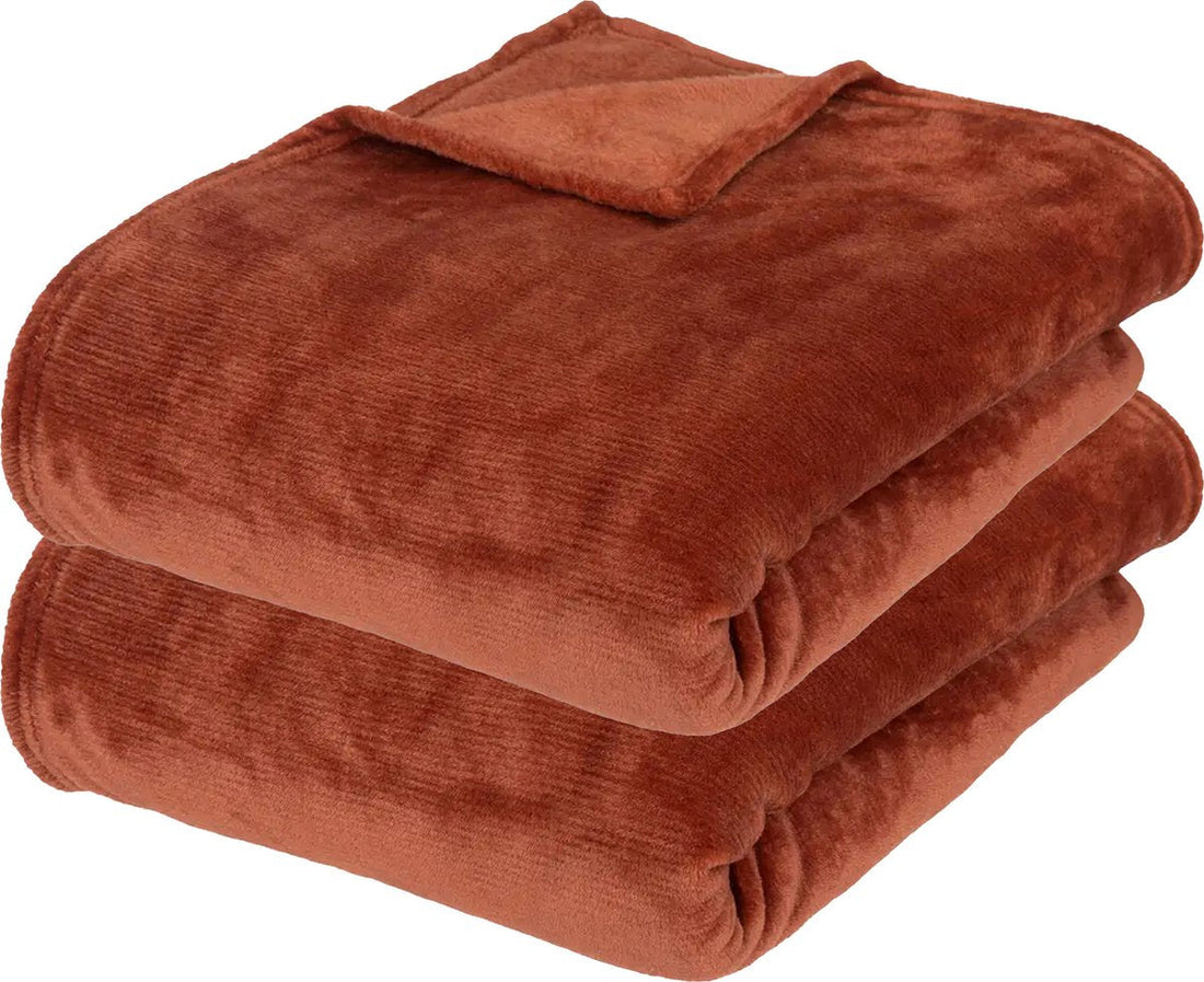 Atmosphera fleece deken terracotta – set van 2 fleeceplaids, 180 x 230 cm