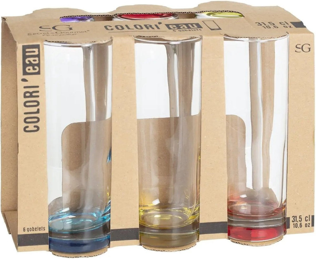 Secret de Gourmet Longdrink glazen - 12x stuks - Colori - 310 ml - Drinkglazen - Waterglazen - gekleurde onderkant
