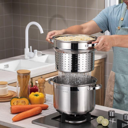 Klausberg 7738 - Faitout avec insert spécial pâtes - 2 pièces - 24 cm - 7,5 litres - acier inoxydable - toutes sources de chaleur
