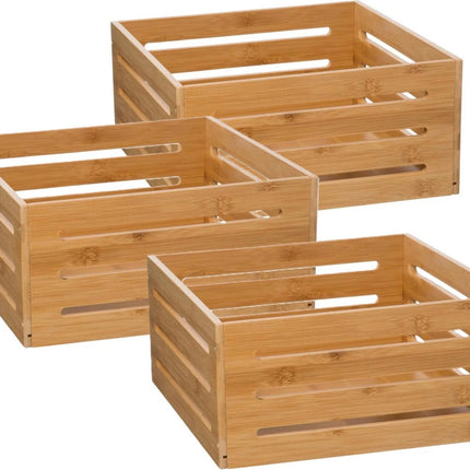 Lot de 3 caisses de rangement à fruits 5Five - structure ouverte - marron clair - bois - L31 x l31 x H15 cm - Décoration maison et jardin - Caisses/cagettes