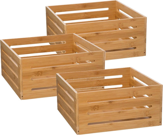 Lot de 3 caisses de rangement à fruits 5Five - structure ouverte - marron clair - bois - L31 x l31 x H15 cm - Décoration maison et jardin - Caisses/cagettes