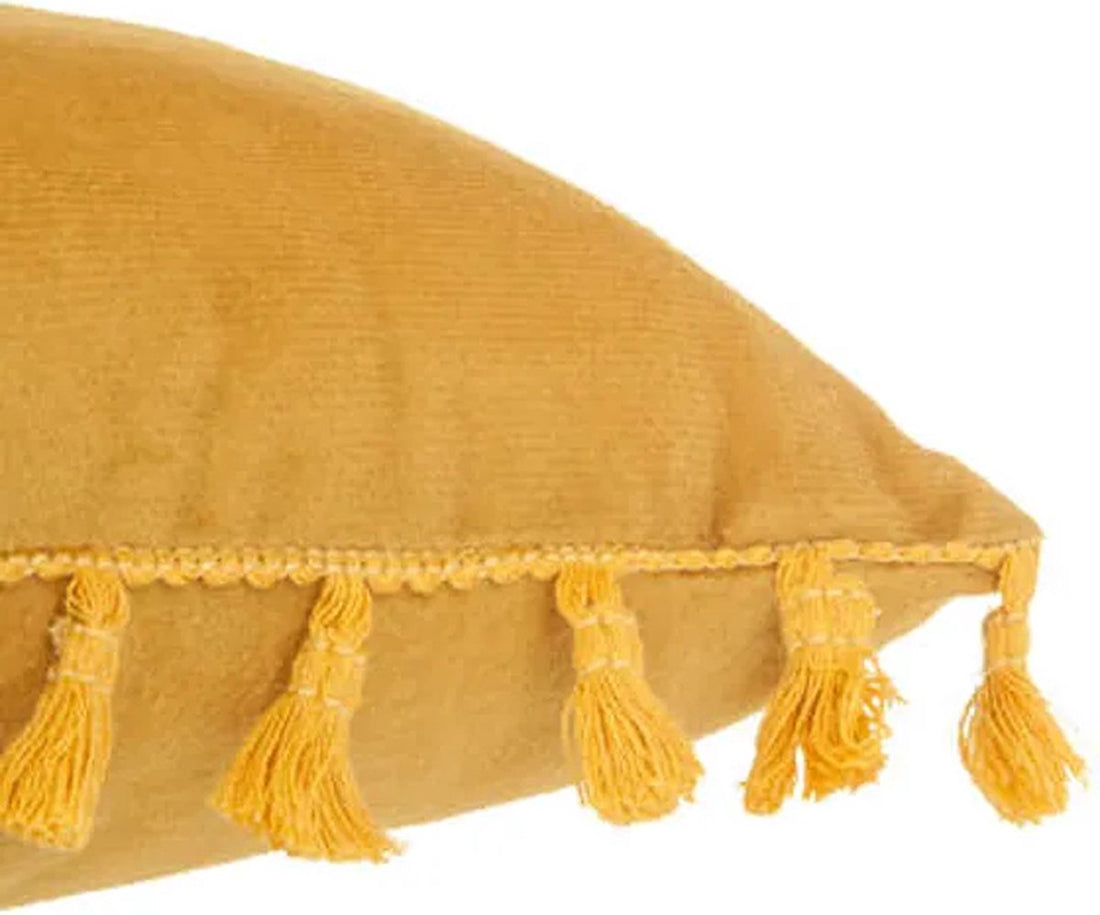 Fleur throw pillow - Yellow - velvet with tassels - 30x50 cm