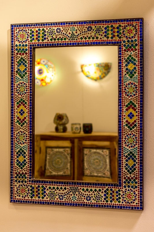 Großer Spiegel mehrfarbig mit Mosaikrahmen 80 x 60 cm
