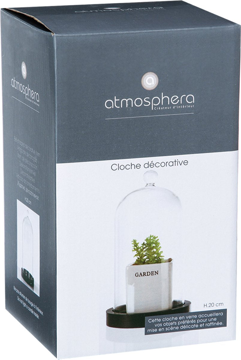 Atmosphera Home decorative glass cloche on a wooden base