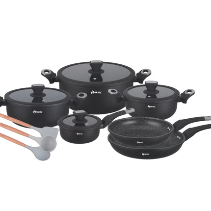 Batterie de cuisine 13 pièces induction - Revêtement antiadhésif spécial - Poignées froides ergonomiques