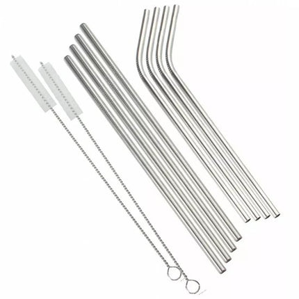 Kinghoff Lot de pailles à boire en acier inoxydable - 8 pièces - Écologique - Avec brosse de nettoyage et sac de rangement - Modèle KH1357