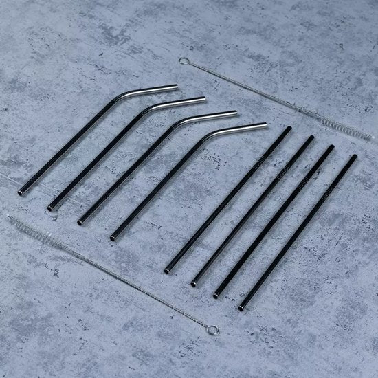 Kinghoff Stainless Steel Drinking Straw Set - 8-Piece - Eco-friendly - With Cleaning Brush and Storage Bag - Model KH1357