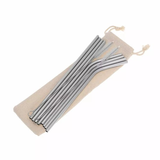 Kinghoff Stainless Steel Drinking Straw Set - 8-Piece - Eco-friendly - With Cleaning Brush and Storage Bag - Model KH1357