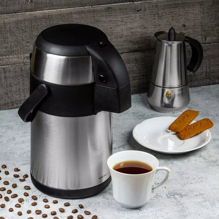 Thermos de table Kinghoff avec pompe - Thermos en acier inoxydable 3,0 Litres (KH1467) - Maintient les boissons chaudes ou froides pendant des heures - Commande à bouton pratique