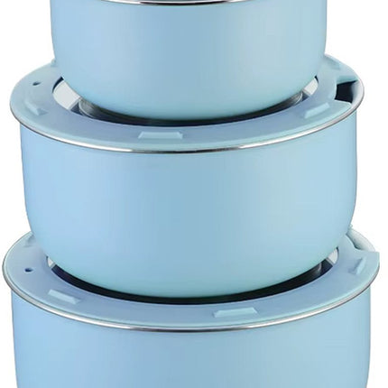 Batterie de Cuisine de Luxe 15 Pièces – Bleu Clair – Antiadhésive Ultime – Avec 2 Poignées, Protections de Casseroles et Spatule en Silicone