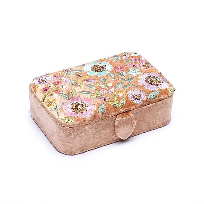 Jewelry / tarot box velvet beige with flowers