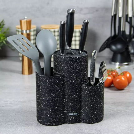 Kinghoff KH1561 - Bloc à Couteaux 3-en-1 Imitation Marbre - Système de Rangement Économiseur d'Espace et Stable pour Couteaux jusqu'à 20 cm - Intérieur Lavable