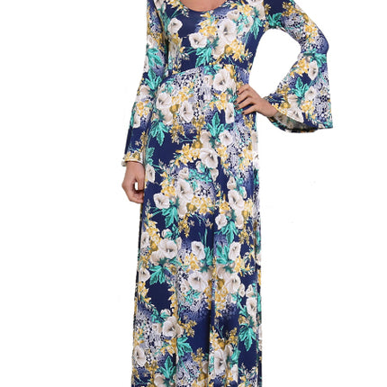 Robe longue florale bleue
