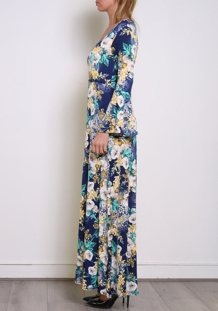Maxi-jurk bloemen blauw