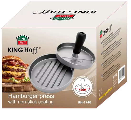 Kinghoff Burger Press - Aluminum - Ø12 cm - With Non-Stick Coating and Ribbed Pattern - Model KH1740
