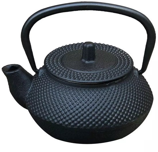 Kinghoff Théière en Fonte avec Filtre - 0,3 Litre (KH1817) - Inclut des Bols à Sucre et à Thé avec Couvercles en Bois - Design Traditionnel avec Fonctionnalité Moderne