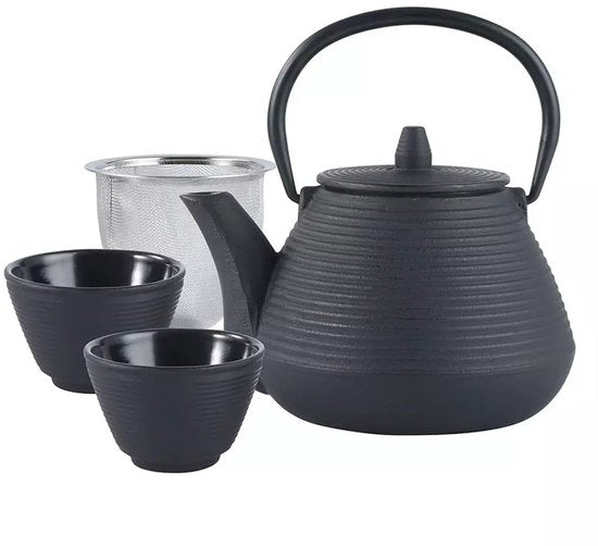 Kinghoff Théière en Fonte avec Filtre en Acier Inoxydable - Inclut 2 Tasses de 115 ml (KH1846) - Capacité : 1,0 Litre - Design Traditionnel avec Poignée Confortable