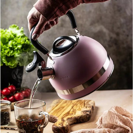 Kinghoff KH1856 Bouilloire Sifflet - Acier Inoxydable - 1,8 Litre - Compatible Tous Feux (Y compris induction) - Poignée Pliable