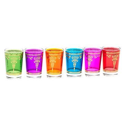 Verres à thé marocains colorés ornés de motifs dorés traditionnels (lot de 6 verres)