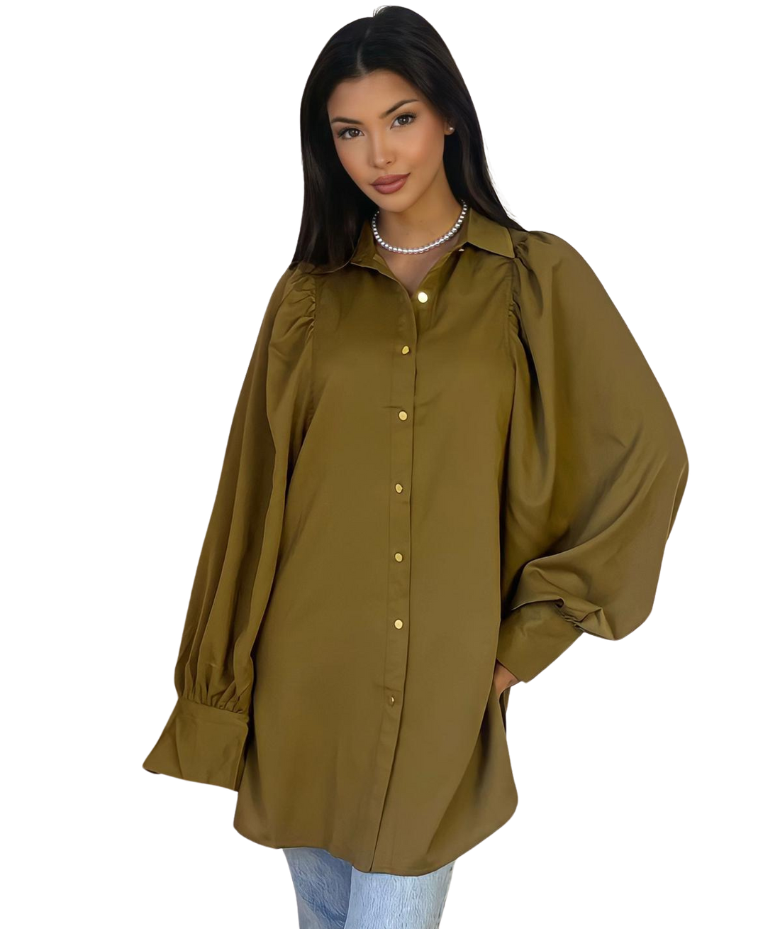 Luna blouse dames – in zwart, wit, beige en olijfgroen, maat S, M en L – foto 15