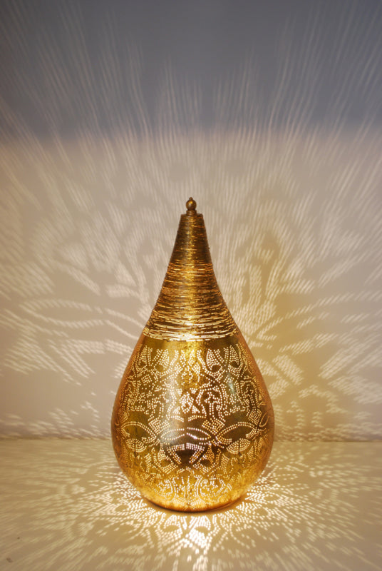 Lampe de table orientale style filigrane goutte - or vintage