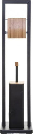 PORTE-ROULEAU DE PAPIER TOILETTE SUR PIED MÉTAL AVEC BAMBOU NOIR + BROSSE WC