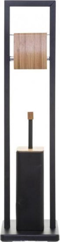 PORTE-ROULEAU DE PAPIER TOILETTE SUR PIED MÉTAL AVEC BAMBOU NOIR + BROSSE WC