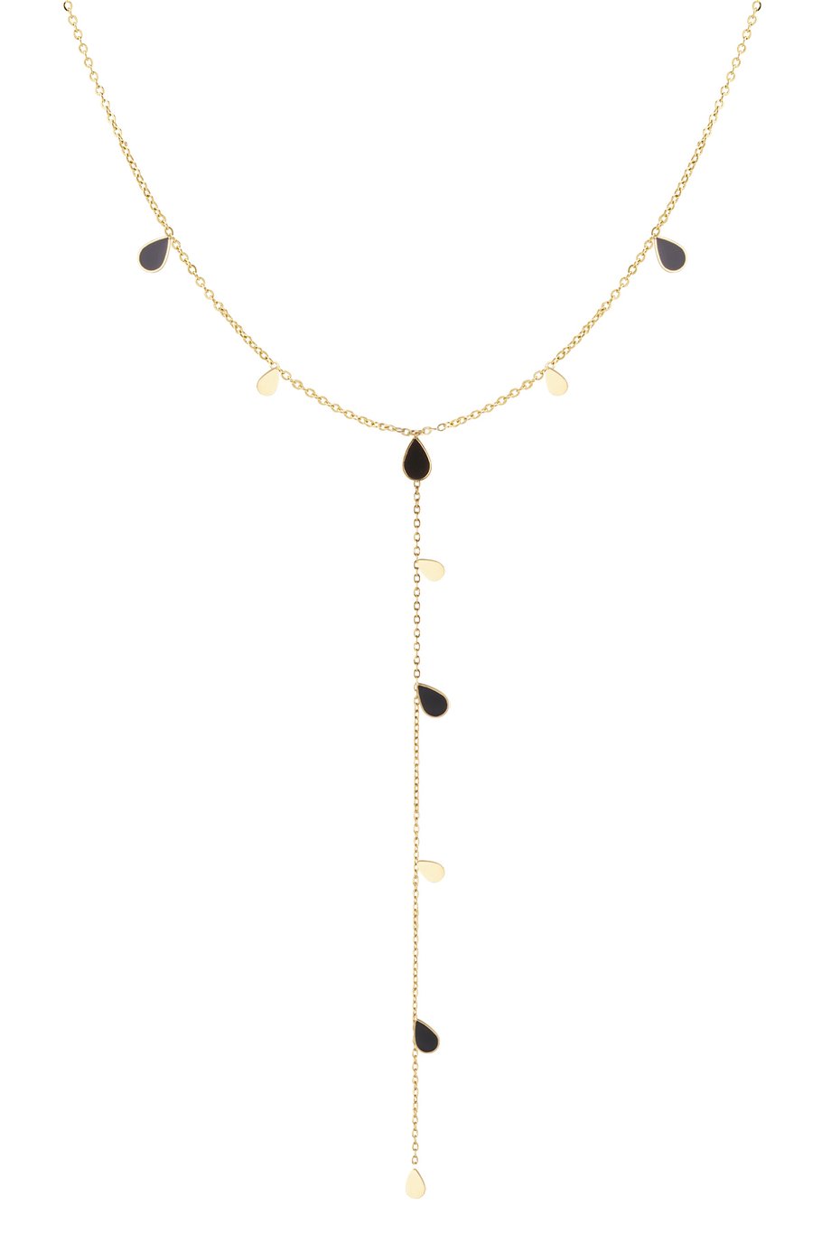 Lange ketting met zwarte emaille druppels – goudkleurig RVS, 45 + 5 cm