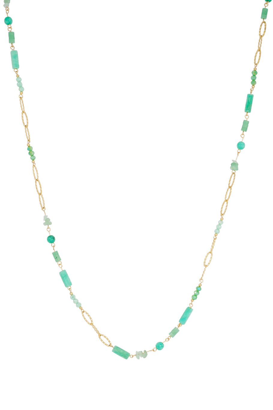 Long Necklace with Green Stones – Gold-tone – 90 cm – Does Not Discolor (Crystal & Stainless Steel)